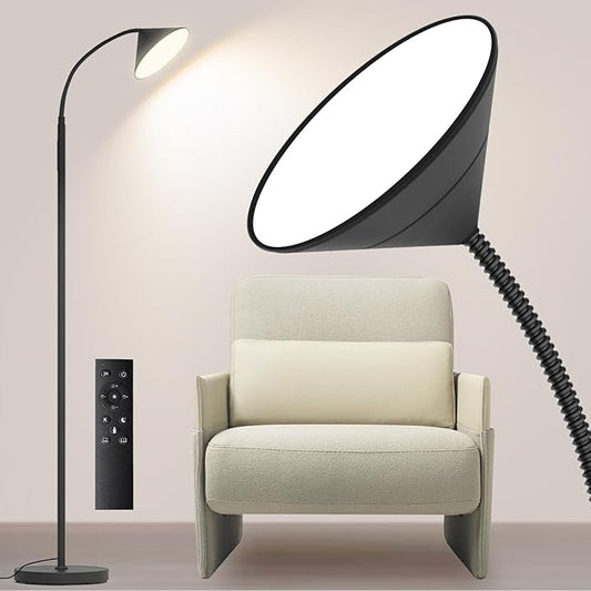 mukuxin 76" LED Floor Lamp, 18W/1800LM Super Bright Reading Standing Lamp,Stepless Dimmable&Adjustable Color Temperature 2700K-6500K w/Remote& Touch Control Lamps for Living Room Bedroom Office Black