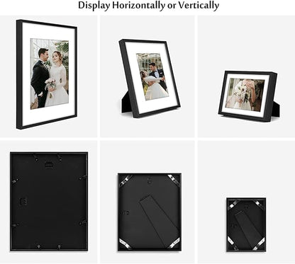 Golden State Art, Picture Frame Set 7 Pack, Gallery Wall Frame with One 11x14, Two 8x10, and Four 5x7. Aluminum Photos Frame for Wall or Tabletop Display (Style 1, Black, 7 Pack)