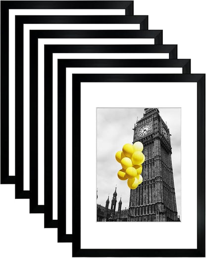 A4 Picture Frame Set of 6, Display Pictures 6x8 with Mat or 8.3x11.7 Without Mat, Document 8.3 x 11.7 Frame, Poster Frames, Black