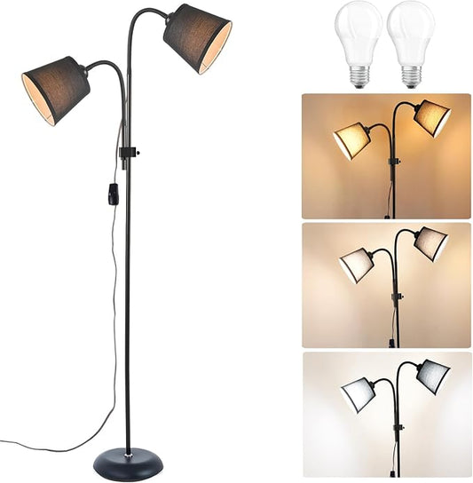 Floor Lamp, Industrial Metal Floor Lamps for Living Room with Adjustable Bendable 2 in 1 Reading Table Lamps for Living Room Bedroom Office (B2+Black)