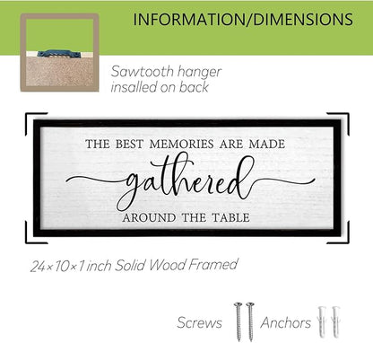TQianJiang Dining Room Wall Decor The Best Memories Are Made Gathered Around The Table Sign 24"×10" for Farmhouse Vintage Dinner Kitchen Plaque Large Rustic Horizontal Wall Hanging Art (Black)