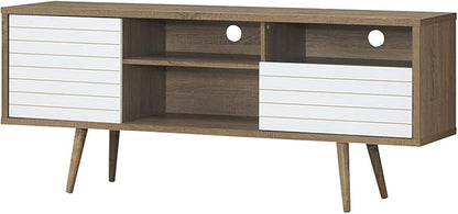 Tangkula Mid-Century Modern TV Stand for TVs up to 70" - Wooden Console Table with Storage Shelves, Cabinet and Drawer, Living Room Entertainment Center (Walnut & White)