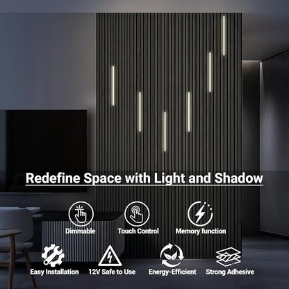 HAMRVL LED Recessed Lighting Wall Panel Lights - 6pcs 16-Inch 4000K Natural White Slat Wall Lights with Touch Switch, Self-Adhesive Dimmable LED Panel Light Strips for Acoustic Panels, Living Rooms