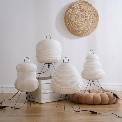 Japanese Noguchi Inspired Table Lamp Zen Rice Paper Lantern with Warm Light for Bedroom Living Room or Office Modern Japandi Decor(Pebble)