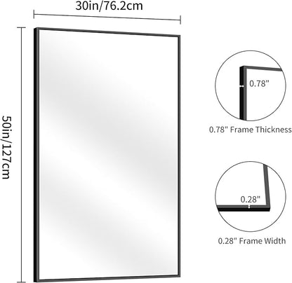 YIROMAN Bathroom Mirror 50"x30", Large Brushed Silver Bathroom Mirror for Over Sink with Aluminum Frame, Rectangular Vanity Mirror with Right Angle, Wall Mirror Hangs Horizontal or Vertical