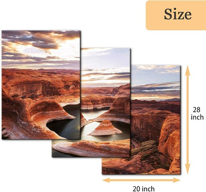 Pacimo 3 Pieces Lake Modern Wall Art Decor Arizona Landscape Pictures Prints on Canvas Wall Paintings Wall Decoration for Living Room Bedroom Office Stretch and Framed Ready to Hang - 20"x28"x3