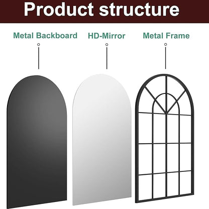Dewfig Arch Wall Mirror Mounted Decorative, 30"x20", Arched Window Pane Mirror for Wall-Mounted for Entryway, Bathroom Vanity, Living Room or Bedroom, Iron Frame, Black