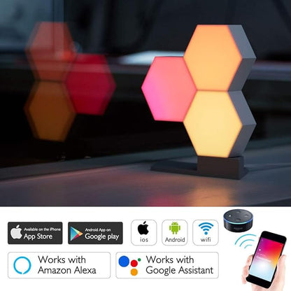 Yescom APP Control 7 Pack Smart LED Light Panels Hexagon Smarter Kit Aesthetic Splicing Lamp Compatible with Alexa & Google for Gaming Party Bedroom Decor