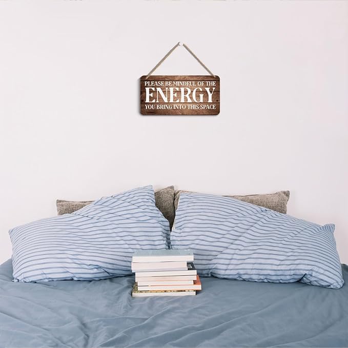 Inspirational Zen Wall Decor - Please Be Mindful of the Energy You Bring Into This Space, Positive Affirmations Decorative Signs Spiritual Wooden Wall Art, Housewarming Gift for Home Office Bedroom