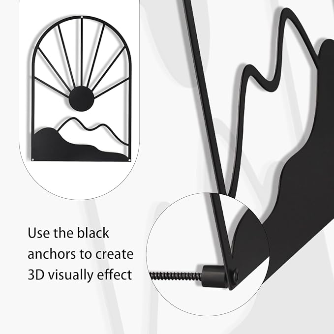 OYEFLY 3 PCS Boho Black Metal Wall Decor,Black Boho Metal Wall Art