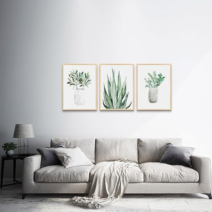 Natural Wood Framed Wall Art For Dining Room Large Wall Decor For Bedroom Kitchen Wall Decoration Living Room Decor Green Leaf Pictures Artwork For Home Walls Painting 3 Piece Framed Art Prints