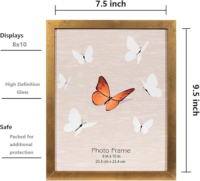 Gold 8x10 Picture Frame set of 4, Display 8x10 without Mat Wall Gallery Photo Frames