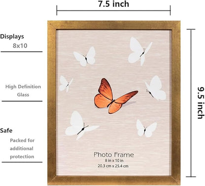 Gold 8x10 Picture Frame set of 4, Display 8x10 without Mat Wall Gallery Photo Frames