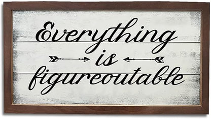 Inspiring Decor Signs, Home Office Decoration for Wall, Decorative Wooden Signs and Plaques, Wooden Framed Wall Decor, Everything is Figureoutable Sign 15×7.5×0.3 inches