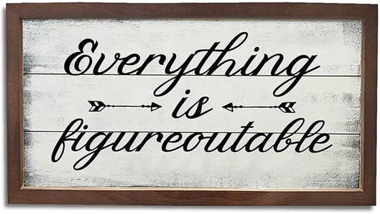 Inspiring Decor Signs, Home Office Decoration for Wall, Decorative Wooden Signs and Plaques, Wooden Framed Wall Decor, Everything is Figureoutable Sign 15×7.5×0.3 inches