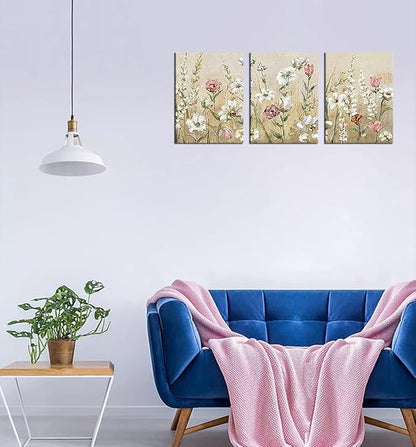 Flowers Wall Art Pink White Floral Canvas Pictures Elegant Blossom Wall Decor Modern Flower Bedroom Living Room Wall Decoration Vintage Canvas Prints Flower Canvas Wall Hangings 12" x 16" x 3 Pieces