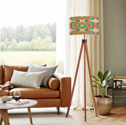 Wood Tripod Floor Lamp 50s Mid Century Modern Seamless Mid Century Standing Lamp Linen Shade Dimmable Modern Tall lamp Home Decor for Living Room Bedroom Office