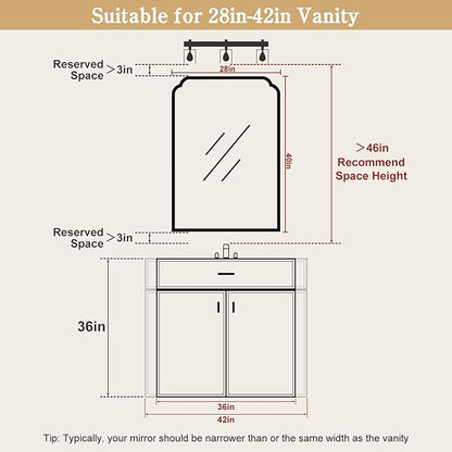 WallBeyond 28" x 40" Wood Bathroom Mirror for Wall Mounted, Rustic Rounded Corner Vanity Mirror for Entryway, Living Room or Bedroom Home Decorative [28" x 40" Natural Color]