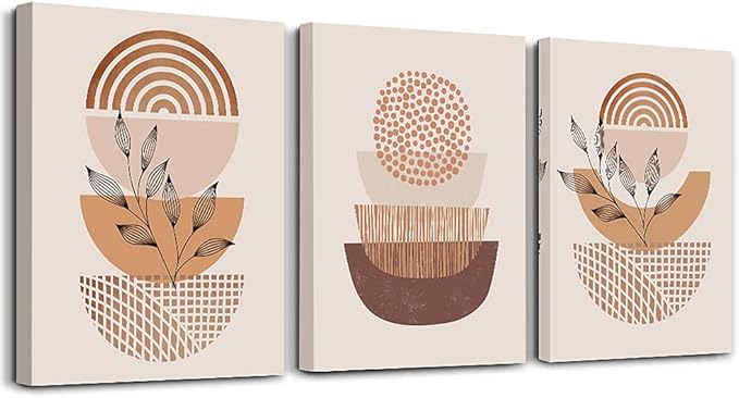 Boho 3 Piece Set: Canvas Wall Art for Living Room, Bedroom, Kitchen, Office & Bathroom - Minimalist Abstract Prints