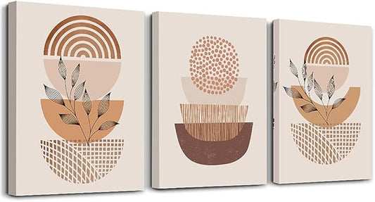Boho 3 Piece Set: Canvas Wall Art for Living Room, Bedroom, Kitchen, Office & Bathroom - Minimalist Abstract Prints