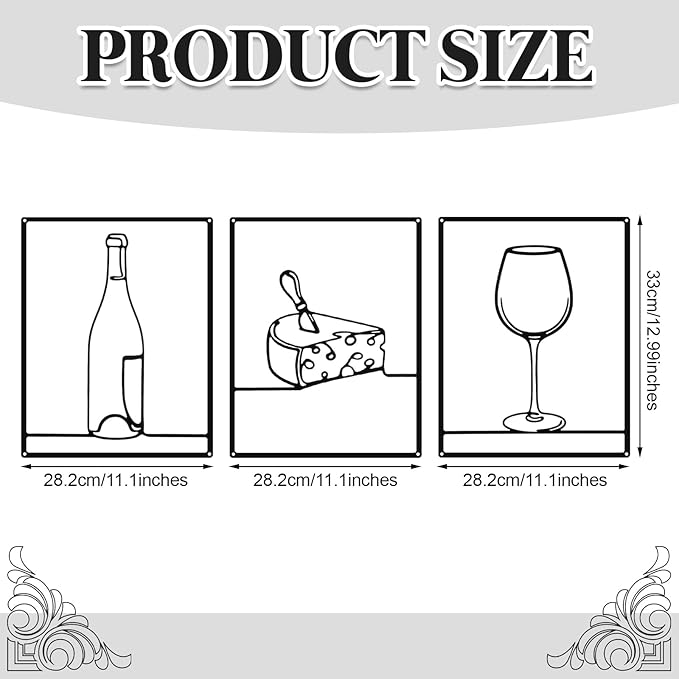 Otoolling 3 Pieces Metal Minimalist Line Kitchen Signs Wall Decor Drawing Rustic Kitchen Wall Art for Dining Living Room Home, 14 x 11 Inches(Wine,Black)