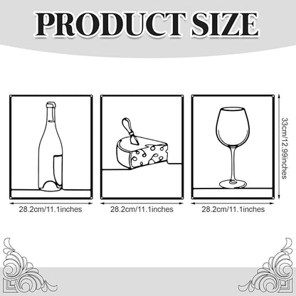 Otoolling 3 Pieces Metal Minimalist Line Kitchen Signs Wall Decor Drawing Rustic Kitchen Wall Art for Dining Living Room Home, 14 x 11 Inches(Wine,Black)