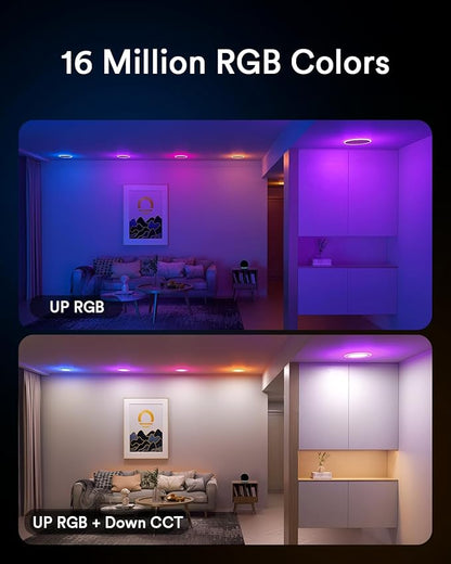 Lumary Smart Recessed Lighting Pro 6 Inch with RGB/Night Ring, 13W 1100LM Smart WiFi RGBWW LED Downlight, Canless with Junction Box, Works with Alexa/Google Assistant/BT Remote, ETL Listed, 4 Pack