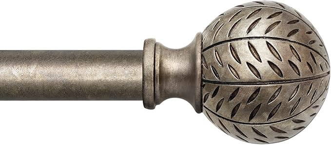 QDWIS Silver Curtain Rods for Windows 72 to 144 Inch,1'' Diameter Drapery Rods with Leaf Pattern Finials,Boho Adjustable Heavy Duty Curtain Rods Set,36-150'',Retro Silver