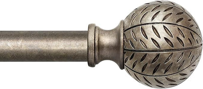 QDWIS Silver Curtain Rods for Windows 72 to 144 Inch,1'' Diameter Drapery Rods with Leaf Pattern Finials,Boho Adjustable Heavy Duty Curtain Rods Set,36-150'',Retro Silver