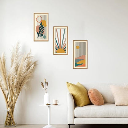 IARTTOP Boho Sunrise Wall Art Framed Set of 3 Mid Century Modern Wood Wall Decor Sage Green Minimalist Botanical Abstract Geometric Art Prints for Living Room Bedroom Office 8 x16Inch