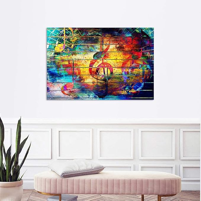 Yatsen Bridge - Street Art Style Wall Art Colorful Graffiti Melody Violin Note Picture Print Frame Modern Wall Decor Artwork for Music Room KTV Karaoke Music Painting Ready to Hang - 44x28 inch
