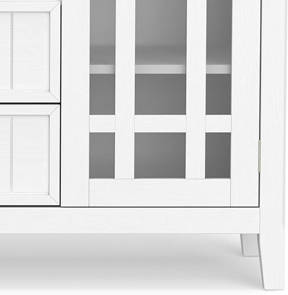 SIMPLIHOME Bedford TV Stand - 53 inch Wide Solid Wood Tall Media Console in White, Transitional Entertainment Center for Living Room for TVs up to 60 Inches with Glass Cabinets and Cable Management