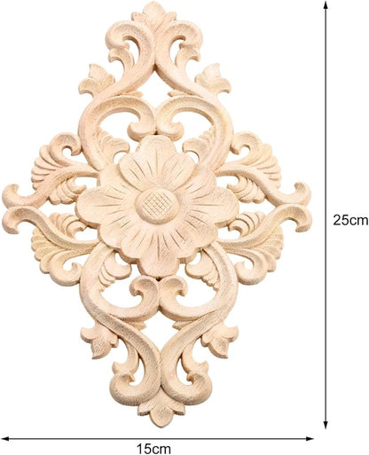 Wood Carved Appliques, 1Pc Wooden Decorative Onlays, MUXSAM Unpainted Furniture Center Decals for Cabinet Dresser Bed Door Wall Wardrobe Ceiling Decoration Home DIY Project, 25x15cm/9.84"x5.9"