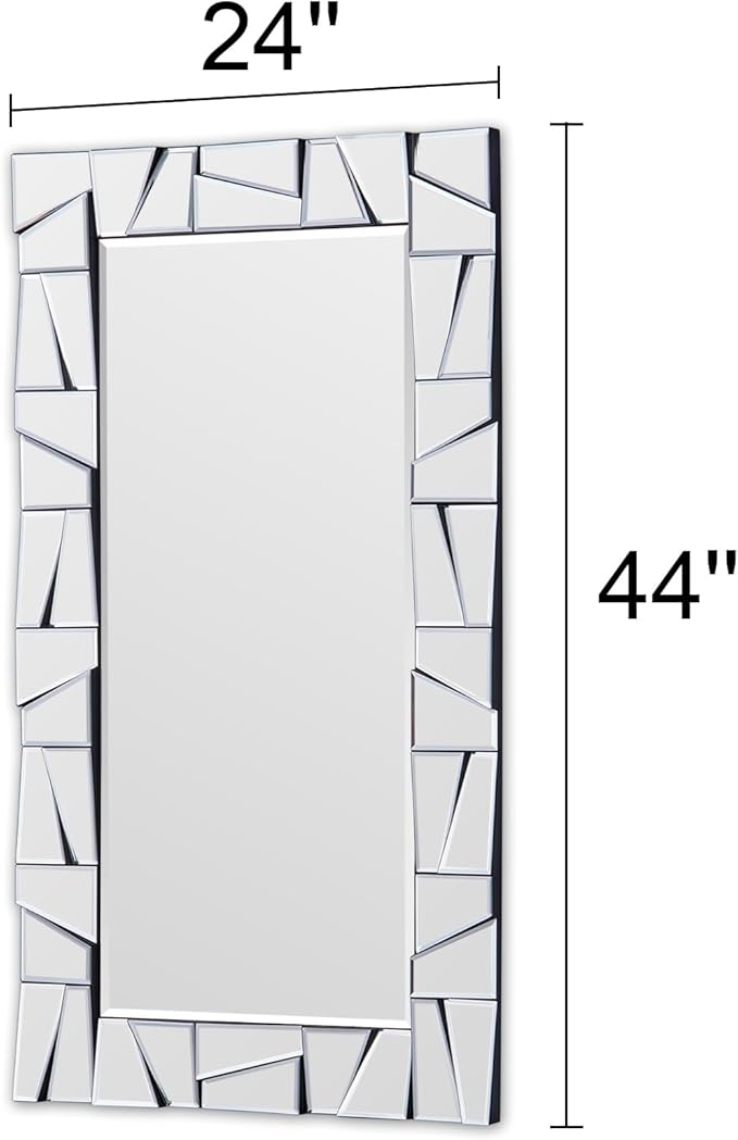 Chende Large Living Room Mirror for Decor, 44'' x 24'' Modern Decorative Wall Mirrors with Uneven Glass Frame, Rectangle Elegant Mirror with Glass Beveled Edge for Entryway, Dining Room, Bedroom