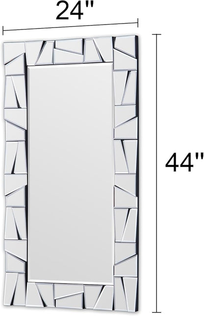 Chende Large Living Room Mirror for Decor, 44'' x 24'' Modern Decorative Wall Mirrors with Uneven Glass Frame, Rectangle Elegant Mirror with Glass Beveled Edge for Entryway, Dining Room, Bedroom