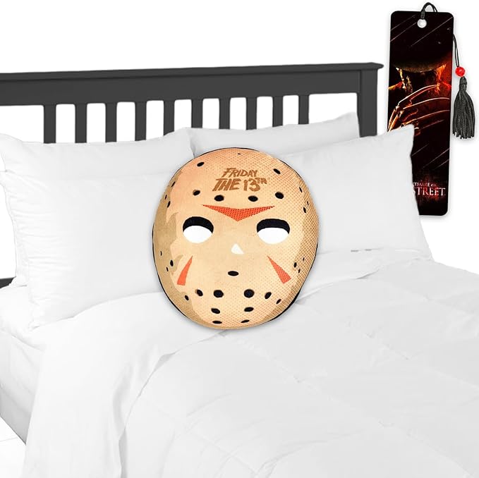 FRIDAY THE 13TH Cloud Pillow Set – Halloween Decor Bundle with 15" Jason Voorhees Throw Pillow Plus Bookmark Horror Movie Home Decor Pack