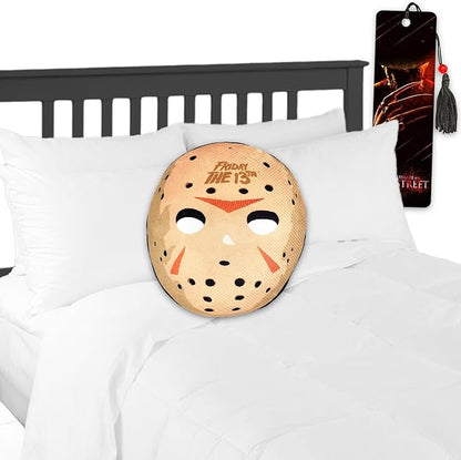 FRIDAY THE 13TH Cloud Pillow Set – Halloween Decor Bundle with 15" Jason Voorhees Throw Pillow Plus Bookmark Horror Movie Home Decor Pack