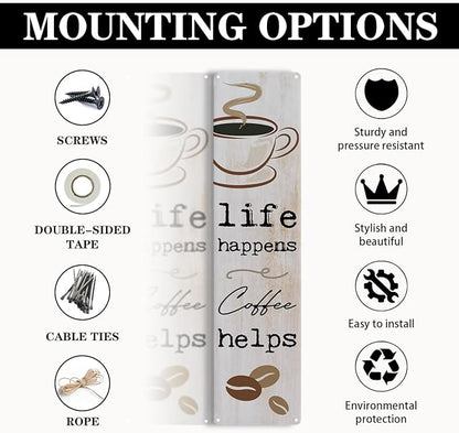 Vintage Coffee Signs, Life Happens Coffee Helps, Retro Metal Tin Sign, Inspirational Coffees Wall Art, Farmhouse Decorations for Cafe, Decorative Metal Wall Signs 15.8x4 Inches