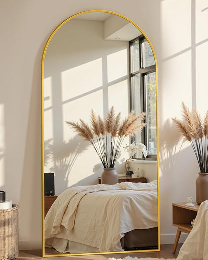 69"x28" Full Length Mirror, Arched Full Body Mirror, Standing Hanging or Leaning Floor Mirror for Bedroom and Living Room, Gold