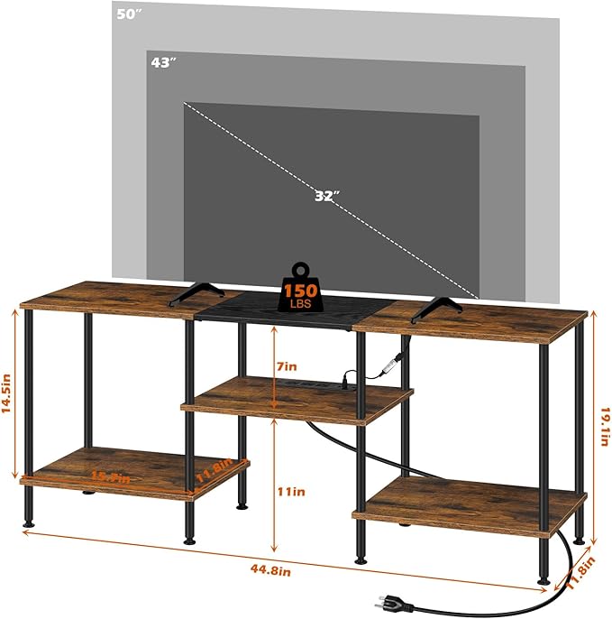 50 Inch TV Stand with Power Outlets and LED Lights, Rustic Brown TV Stands for Living Room Farmhouse Small Entertainment Center with Storage, 3 Tier TV Media Console Table for 50 43 40 32 Inch TV
