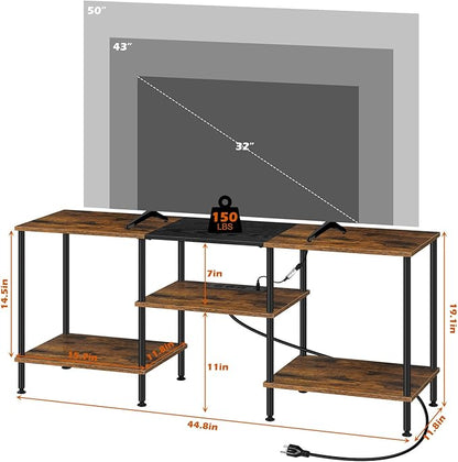 50 Inch TV Stand with Power Outlets and LED Lights, Rustic Brown TV Stands for Living Room Farmhouse Small Entertainment Center with Storage, 3 Tier TV Media Console Table for 50 43 40 32 Inch TV