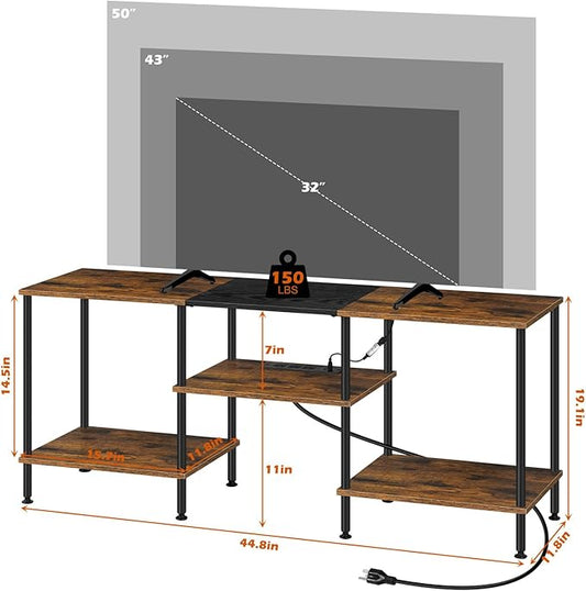 50 Inch TV Stand with Power Outlets and LED Lights, Rustic Brown TV Stands for Living Room Farmhouse Small Entertainment Center with Storage, 3 Tier TV Media Console Table for 50 43 40 32 Inch TV