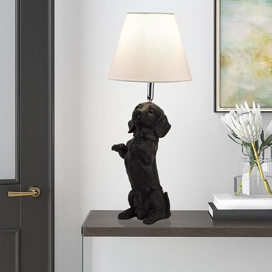 Black Dachshund Dog Table Lamp Creative Puppy Resin Desk Lamp Farmhouse Dachshund Pet Animals Nightstand Lamp for Bedroom Living Room Children’s Room Office Cafe
