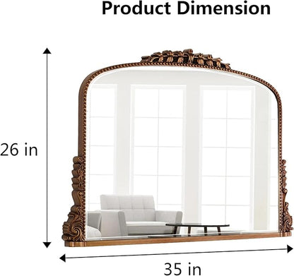 SHYFOY Antique Dark-Gold Mirrors for Wall Decor Vintage Decorative Wall Mirror for Living Room Baroque Scalloped Top, Ornate Arch Mirror Wall Decor Anthropologie Dupes Home Decor