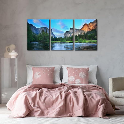 Pacimo Mountain Canvas Wall Art Panorama of Yosemite Valley Pictures Painting National Park Modern Artwork Lake Nature Landscape Framed Wall Art for Living Room Bedroom Office Wall Decor - 20"x28"x3