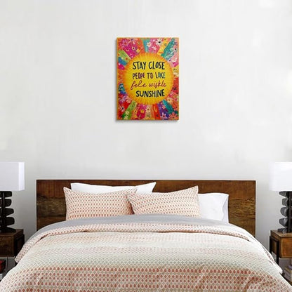 Inspirational Wall Decor,Stay Close to People Who Feel Like Sunshine Wall Art Canvas Framed Prints for Teen Girls Room Wall Decor 16x24 Inches