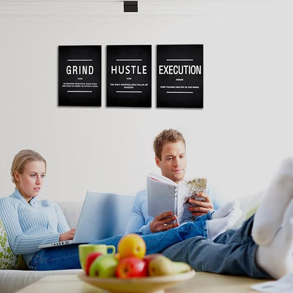 KAWAHONE Grind Hustle Execution Quotes Framed Wall Art, Inspirational Painting Prints Poster Wall Decor Motivation Canvas Entrepreneur Wall Picture for Home Office Business Workplace Ready to Hang