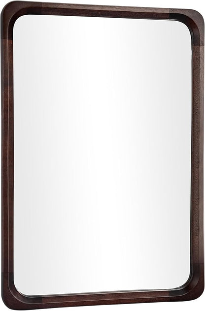 Tanmicoshomy Wood Bathroom Mirror 24 x 36 Inch, Solid Wood Framed Rectangle Mirrors with Tempered Glass for Living Room Bedroom Office or Entryway(Dark Brown)