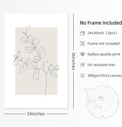 Neutral Botanical Prints Wall Art Flower Minimalist Canvas Wall Decor Vintage Line Wall Art Floral Plant Painting Pictures Beige Boho Artwork Farmhouse Poster for Bedroom 24x36 Inch Unframed Set of 3