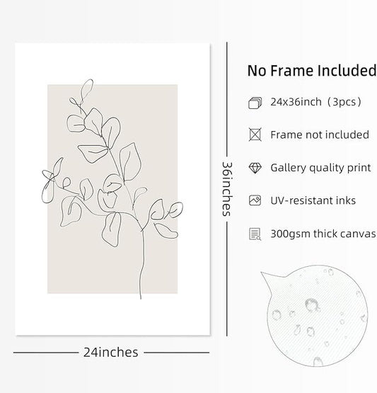 Neutral Botanical Prints Wall Art Flower Minimalist Canvas Wall Decor Vintage Line Wall Art Floral Plant Painting Pictures Beige Boho Artwork Farmhouse Poster for Bedroom 24x36 Inch Unframed Set of 3